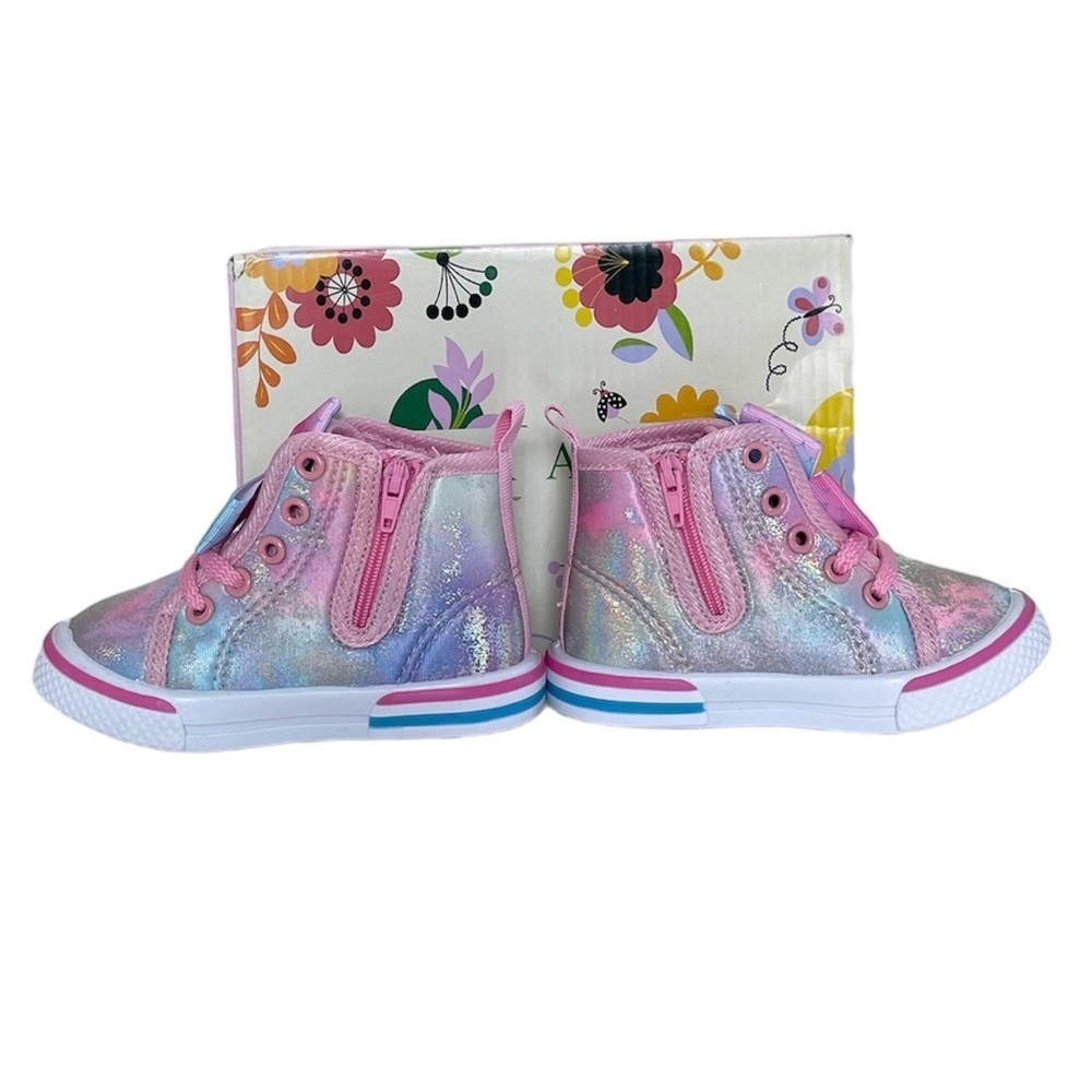 Laura Ashley Toddler Baby Girl High Top Pastel Pink Iridescent Sneaker size 5 - Picture 4 of 15